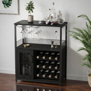 Wine Bar Cabinet, 3-Tier Removable wine rack cabinet glass holder, Mesh door adjustable shelf display cabinet bar