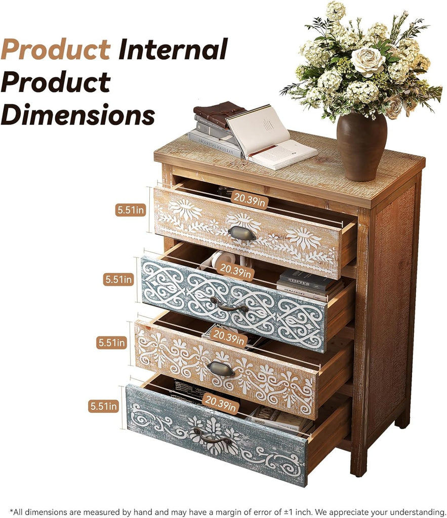 Small Solid Wood Storage Cabinet with Drawers,Vintage Accent Cabinet | Storage Drawers,Accent Credenza,Solid Wood
