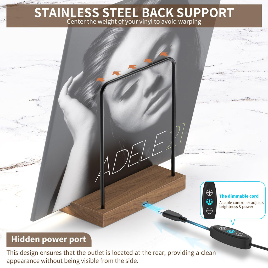 Now Playing Vinyl Record Stand, Light Up Vinyl Record Display Stand, Holder for Album Display Storage, Warm White