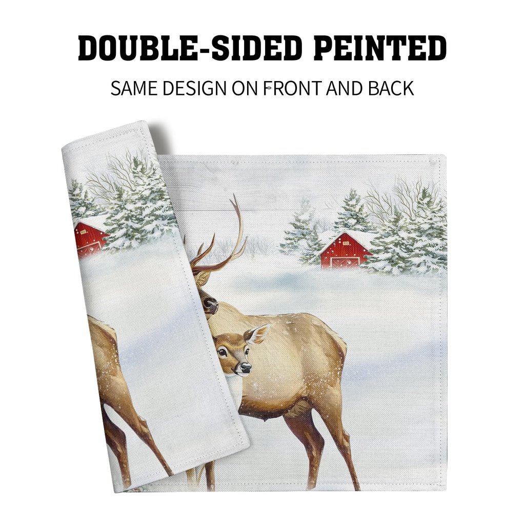 Winter Deer Placemats Set of 4 12x18 Inch Christmas Reindeers Elk Moose Place Mat Xmas Trees Snow Wildlife Table Mats