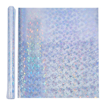 Transparent PVC Clear Vinyl Faux Leather Sheets, 11.8 x 48 Inch Holographic Laser Rose Printed Faux Leather Sheet
