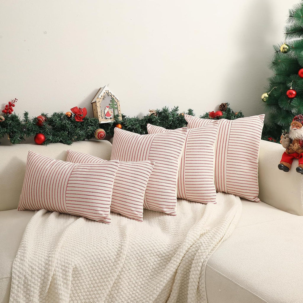 Red Christmas Throw Pillow Covers 20x20 Striped Pillow Cover - Set of 2
