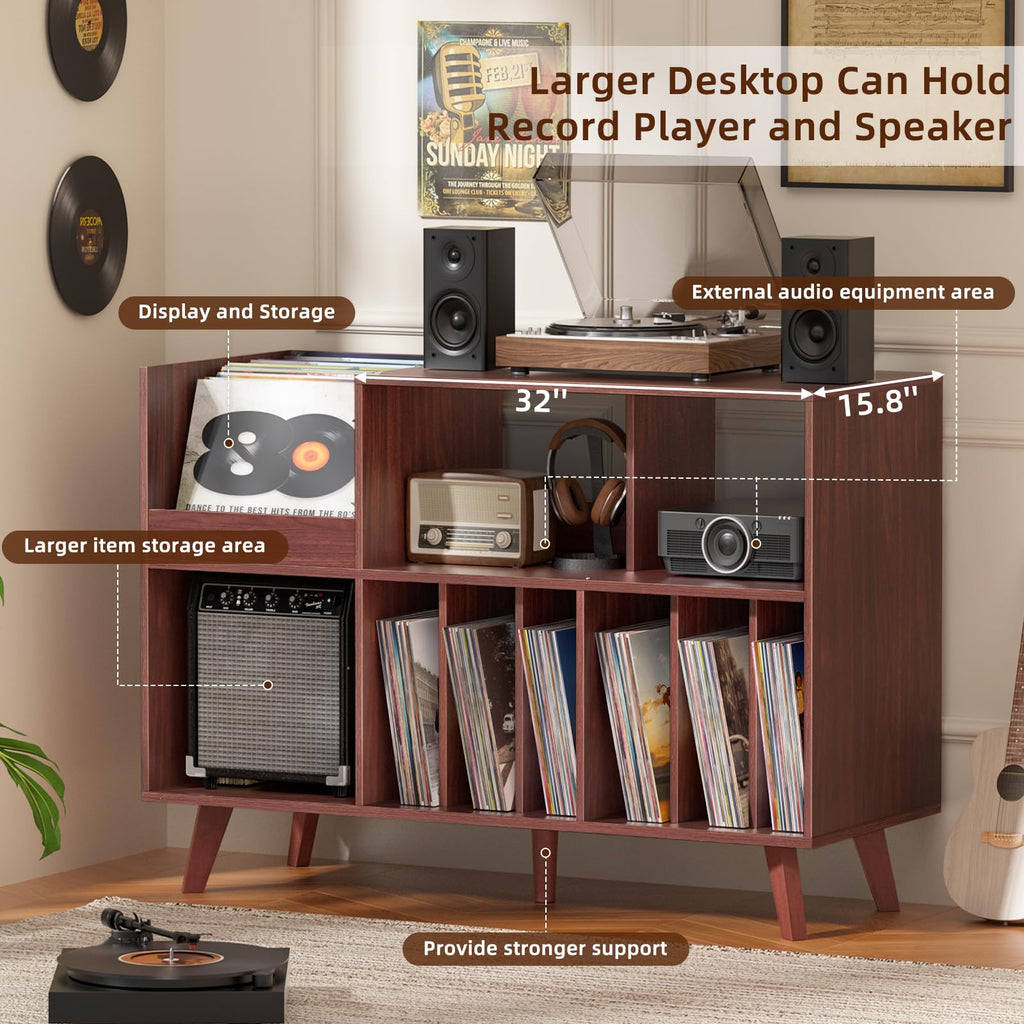 Large 48'' Record Player Stand with Display Area