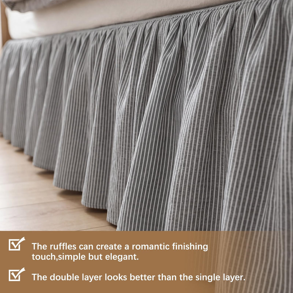 Stripe Ruffled Bed Skirt 16" Drop, Grey