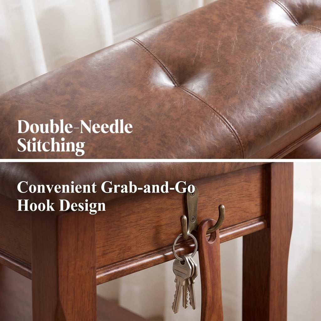 Shoe Rack Bench Solid Wood Shoe Bench Entryway with Leather Cushion 31.5''