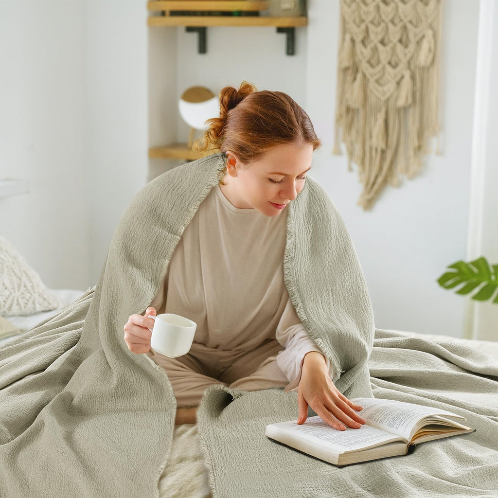 88"x92" Linen Queen Size Blanket-Soft Linen Reversible Throw Lightweight Blanket in Natural Color Bed Blanket (Flax