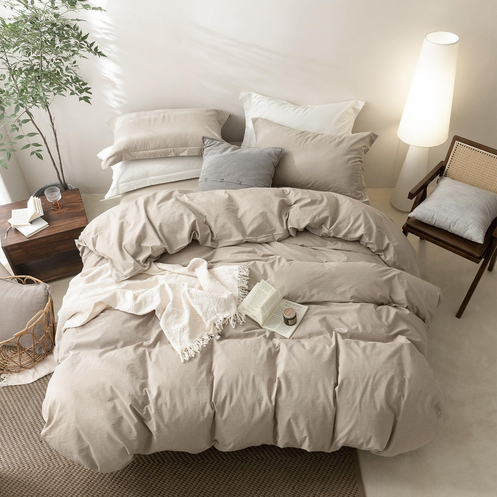 Linen Grey Duvet Cover Set 90" L x 68" W, Skin Friendly