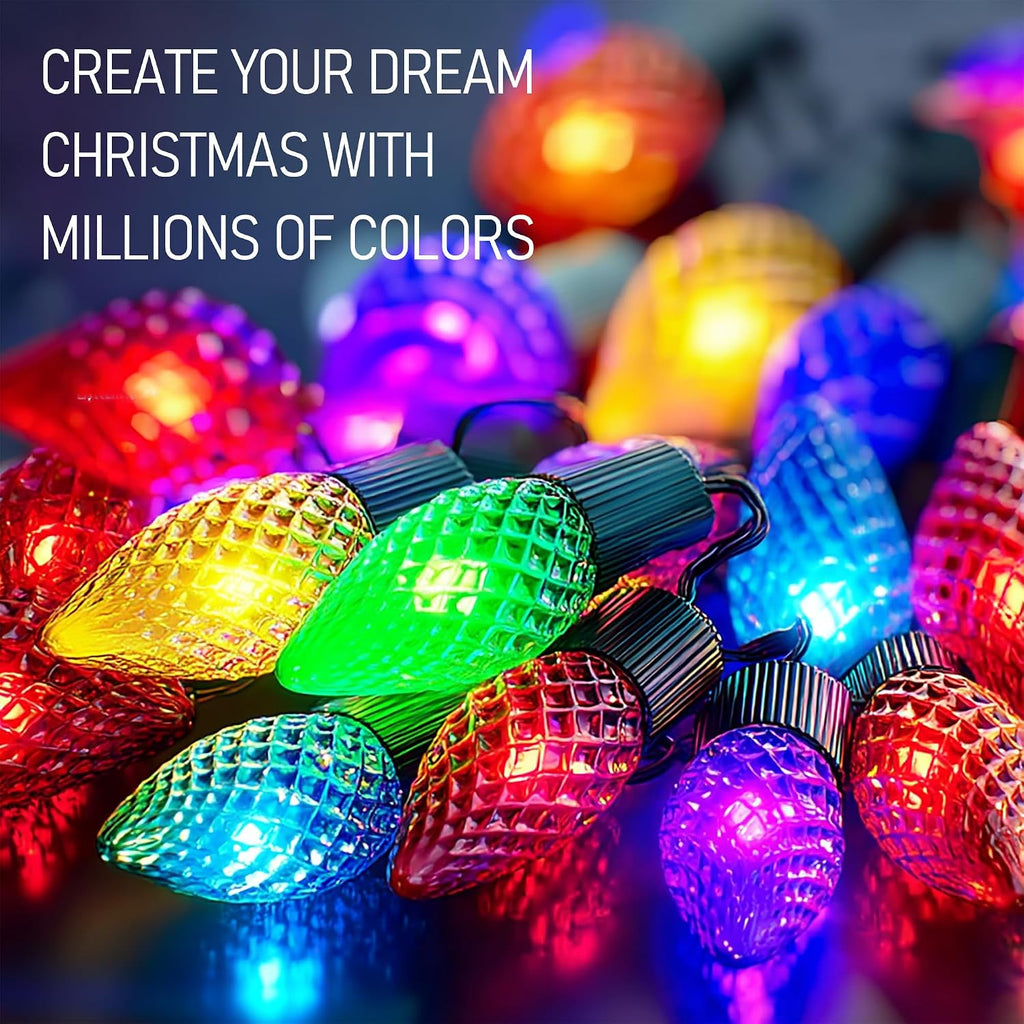 Bright Smart C9 Christmas Outdoor Lights, 100 LED 66 FT RGB String Light with Remote, App Control, Music Sync