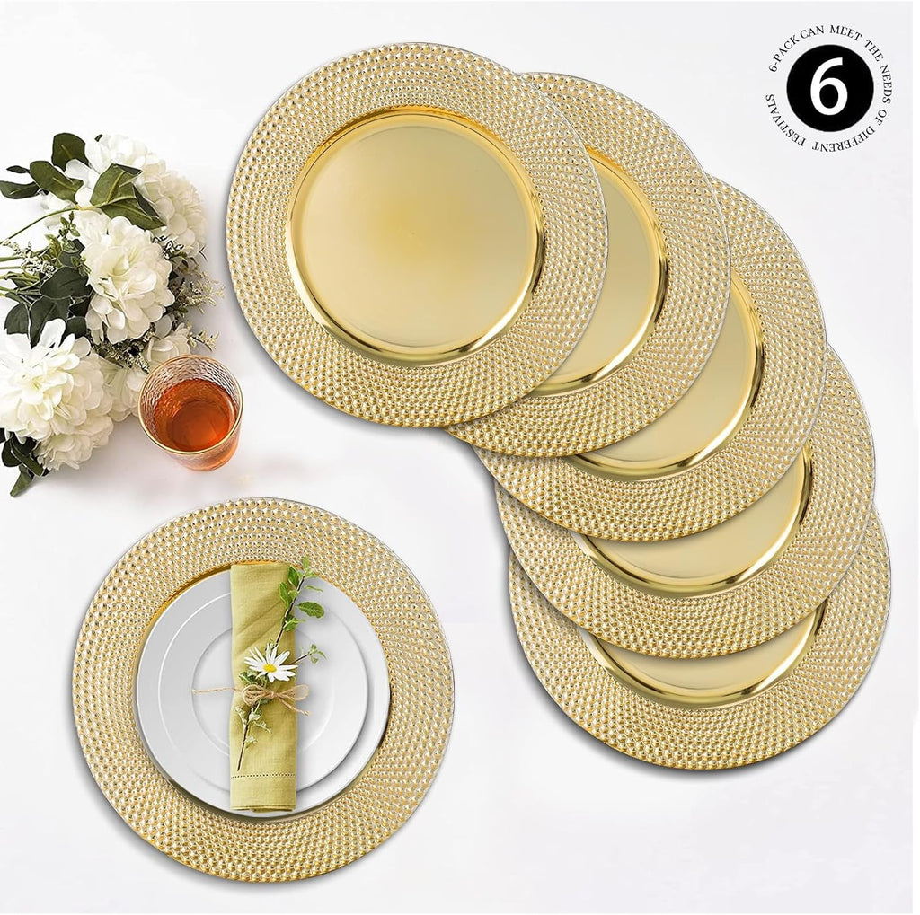 Gold Charger Plates, 13" Electroplated Plate Chargers - Set of 6