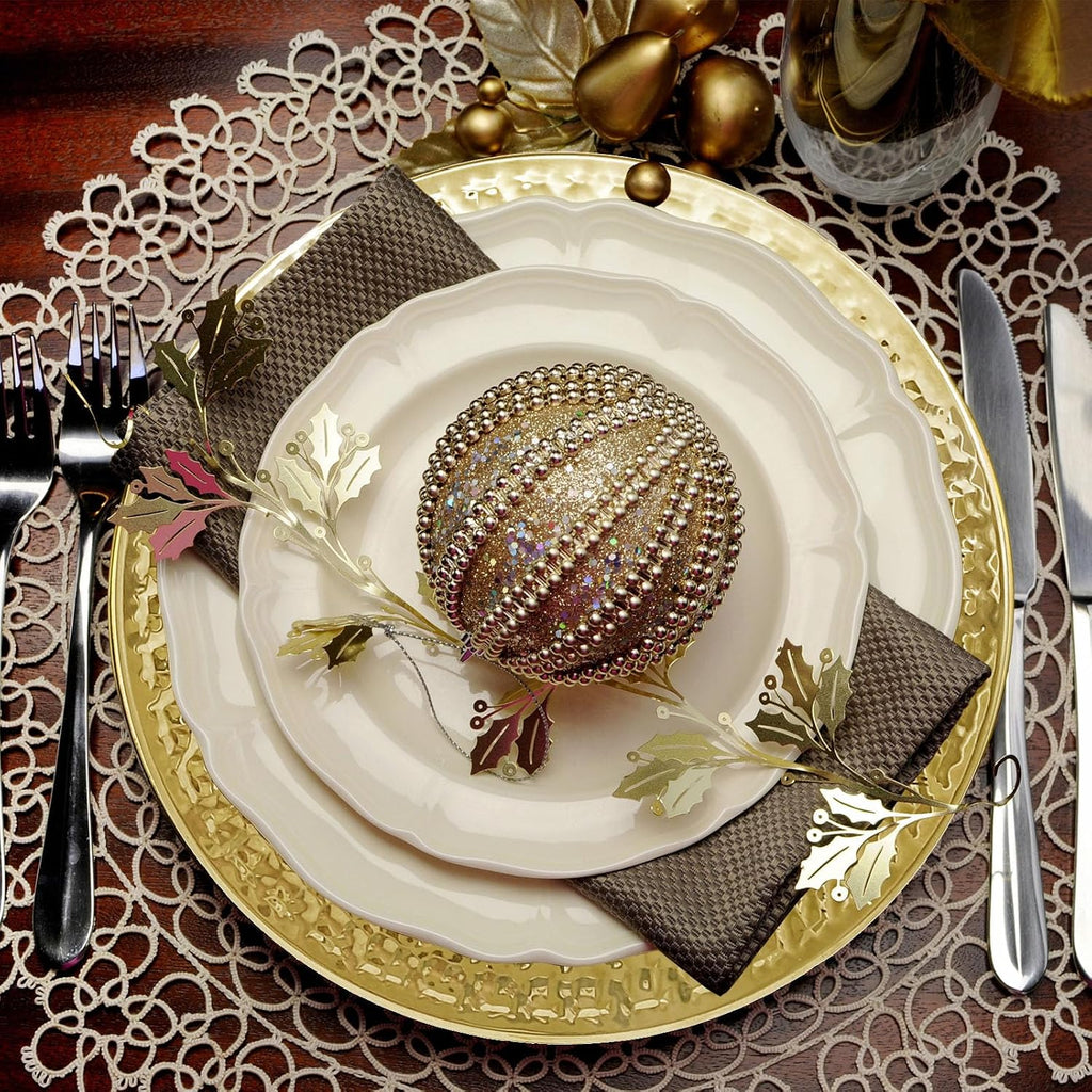 13-Inch Stainless Steel Hammered Charger Plates, Gold Dinner Plate Chargers Set of 6, Round Server Ware Charger Plate