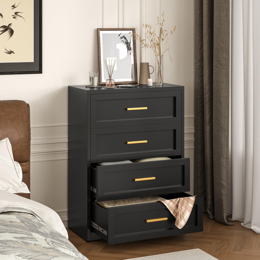 Black 4 Drawer Metal Dresser, Chest of Drawers for Closet, Bedroom Tall Dressers with Drawers, Metal Dressers &