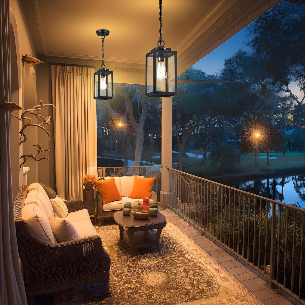 11'' Dusk to Dawn Outdoor Pendant Light, Modern Outside Chandelier Outdoor Hanging Lantern Light