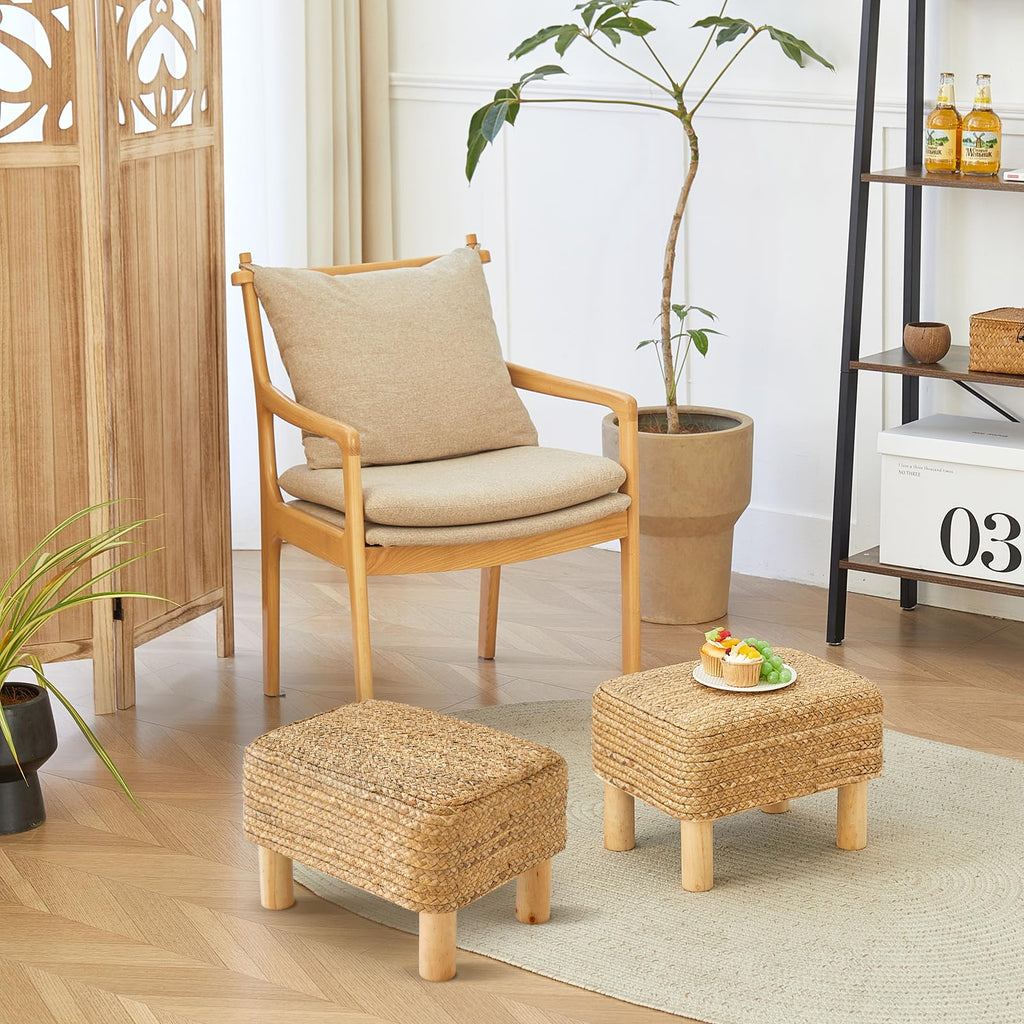 Ottoman Foot Stool Wicker Seagrass Rectangular Natural