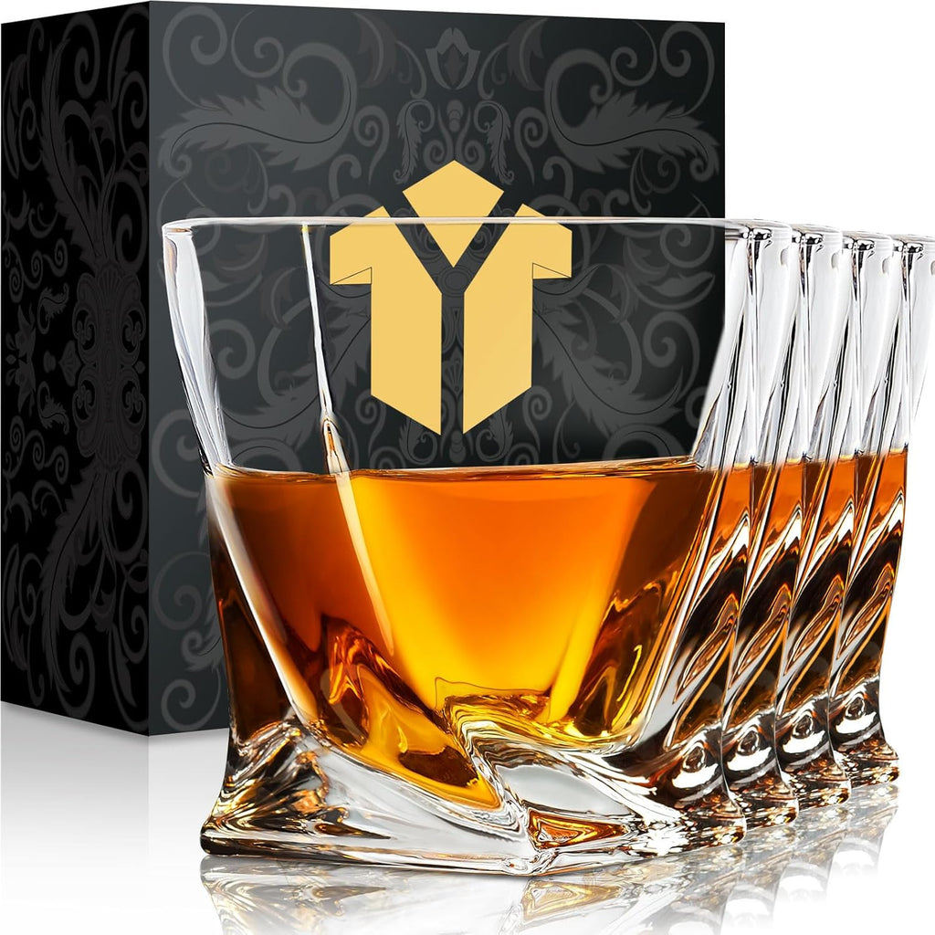 Old Fashioned Whiskey Glasses 10 OZ Rocks Glasses Set of 4, Gift Box - Barware For Bourbon, Scotch, Rum glasses for