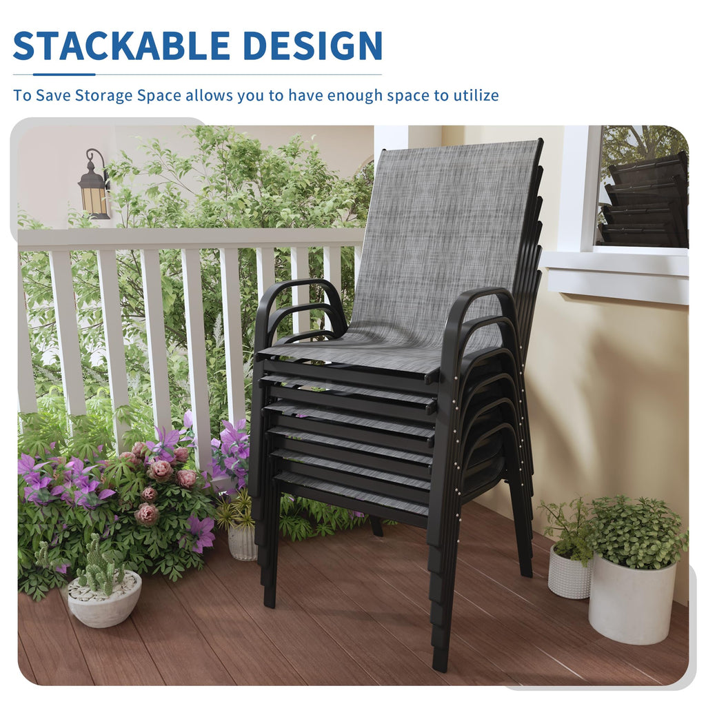 Patio Chairs Set of 6, Outdoor Stackable Dining Chairs
