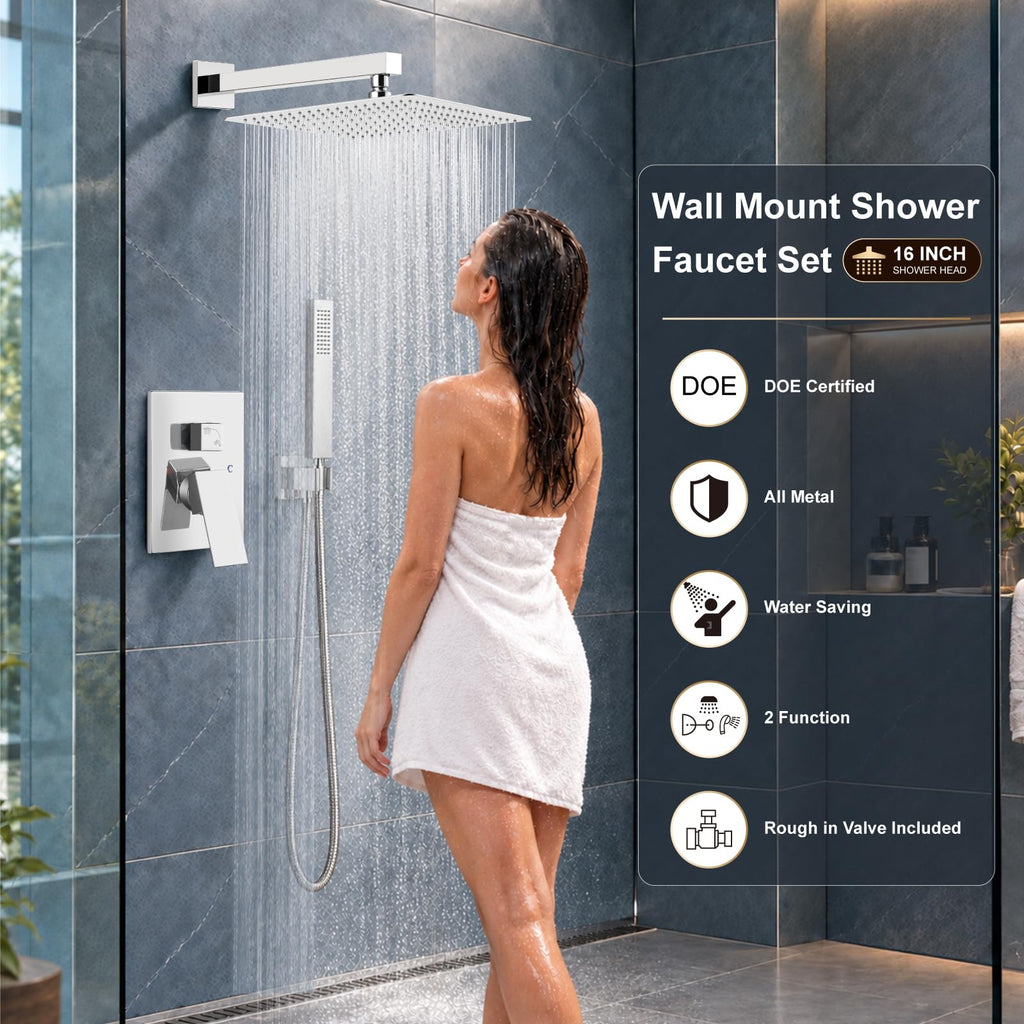 Shower Faucet Set with Handheld Sprayer,16 Inch,Polish Chrome