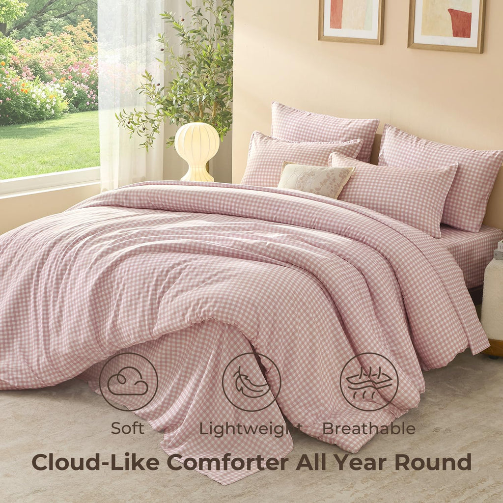 Blush Pink Gingham Comforter Set 7 Pieces