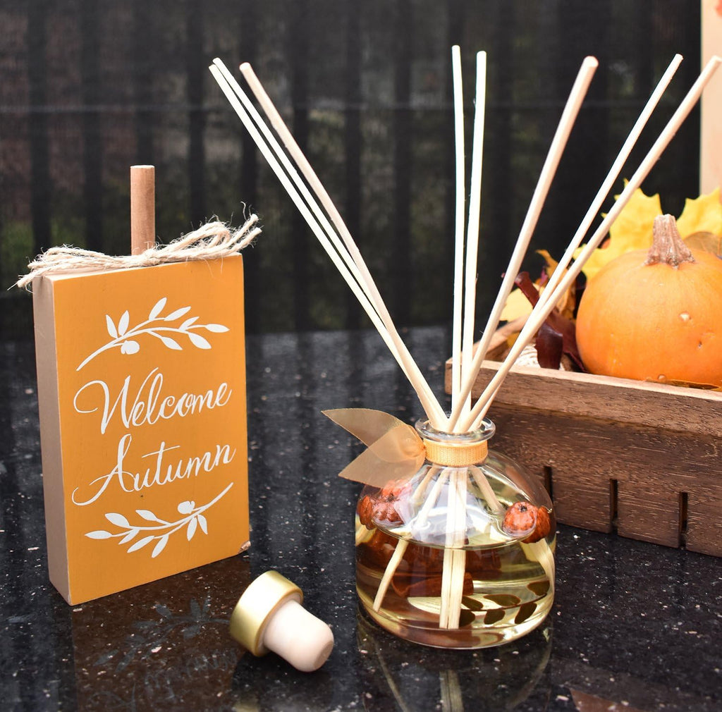 Reed Diffuser Set, Pumpkin Vanilla Chai Scented Oil Diffuser with Sticks, Home Fragrance Accessories Shelf Decor - Set of 45