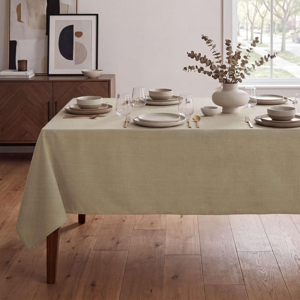 Linen Textured Table Cloths 60 x 104 Inch Premium Solid Tablecloth Spill-Proof Waterproof Table Cover for Dining