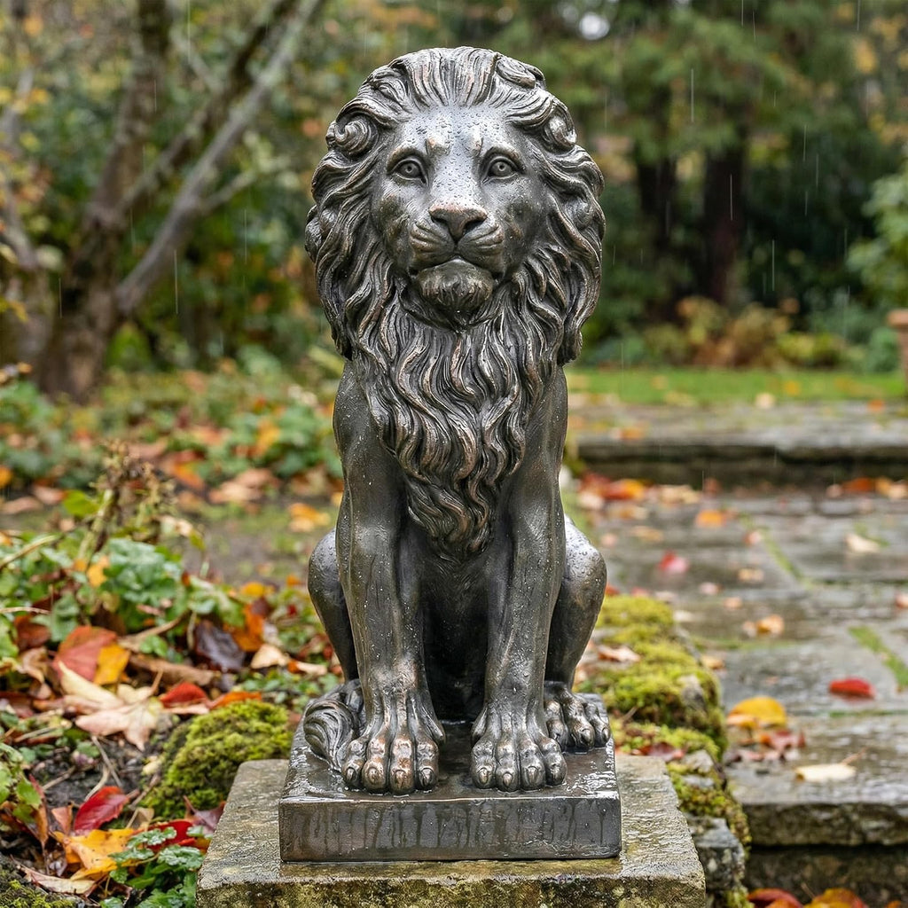 Sculptures Garden Statues, Outdoor Lion Statue 27in Tall, Magnesium Oxide Stone Composite Animal Sculpture Statue