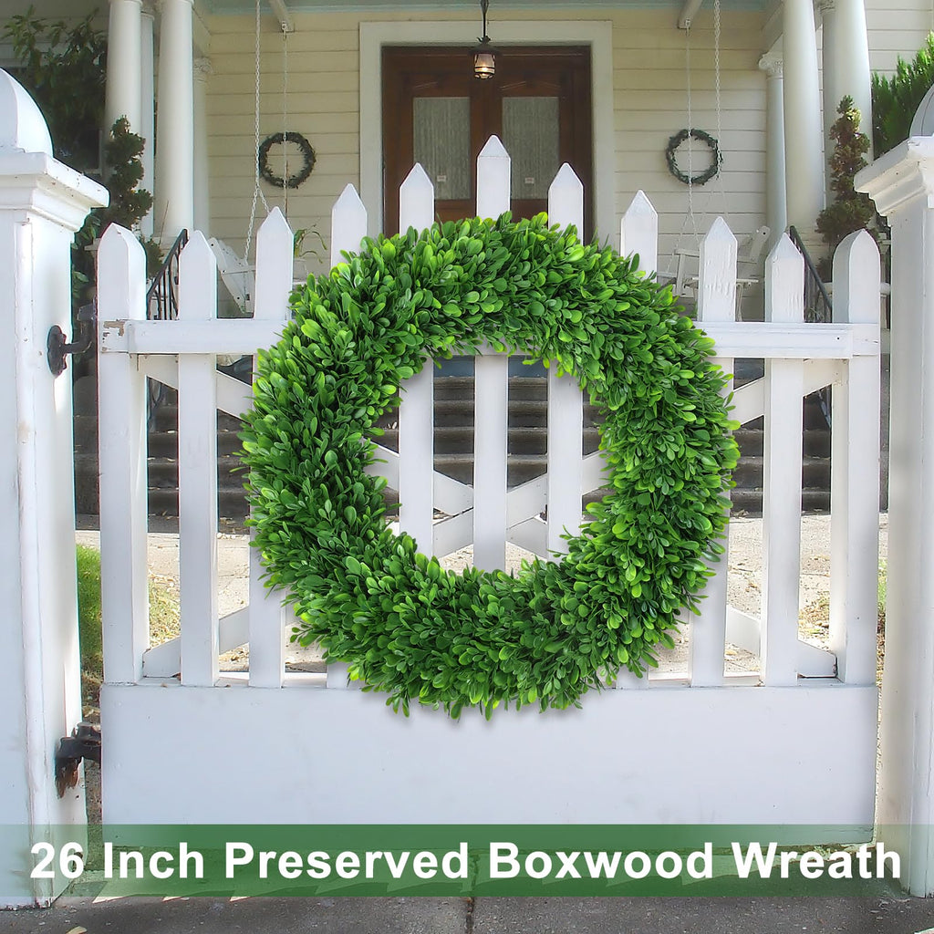 26Inch Green Boxwood Wreaths for Front Door Realistic All Season Eucalyptus