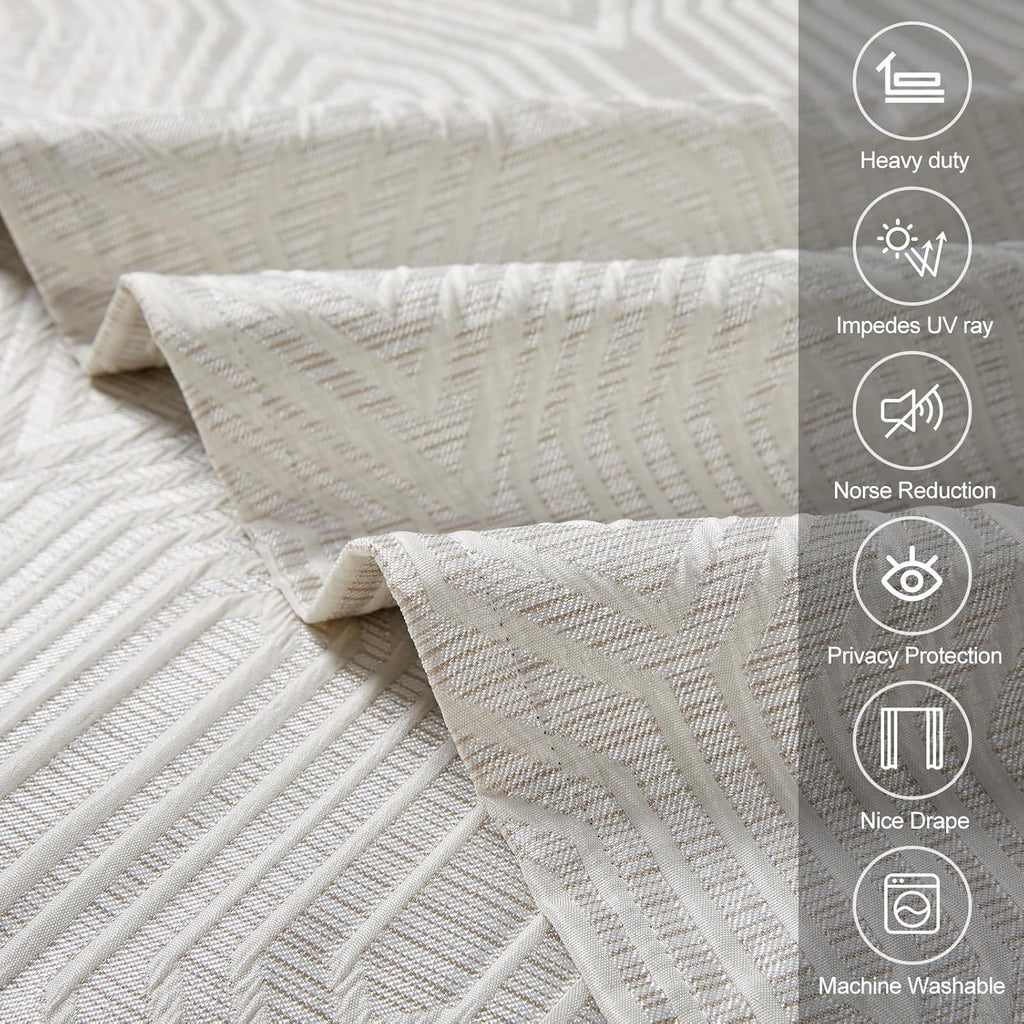 Beige and Silvery 100% Blackout Jacquard Geometric Pattern Curtains,52 Inch Wide 84 Inches Long 2 Panels, Thermal