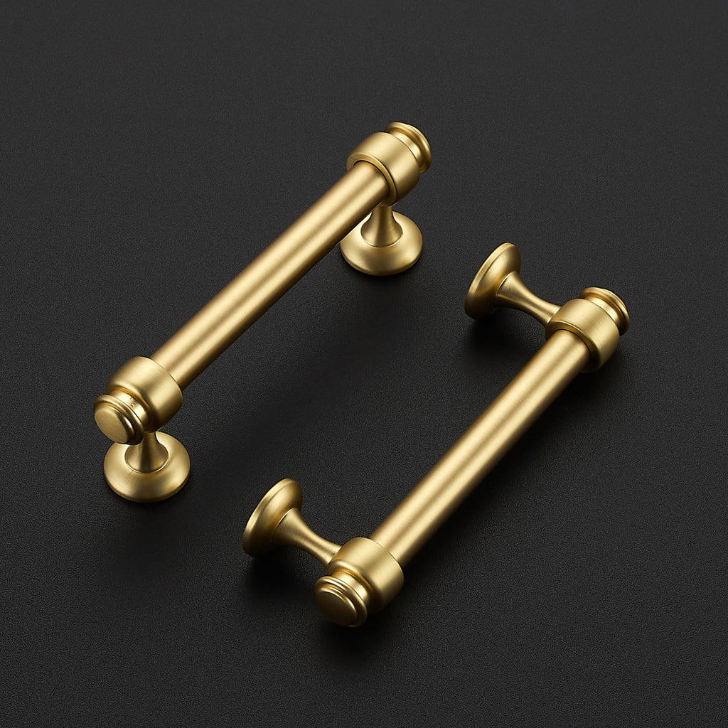 2 Pack Brushed Gold Cabinet Handles, 3-3/4" Hole Center Drawer Pulls