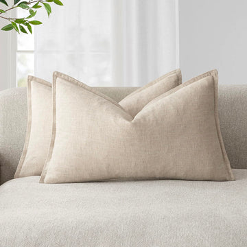 Decorative Linen Lumbar Throw Pillow Covers 12x20 Natural Beige