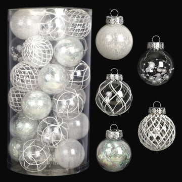 Clear Christmas Ball Ornaments, 2.36 Inch White Christmas Ornaments Balls with Delicate Stuff Shatterproof - Set of 30