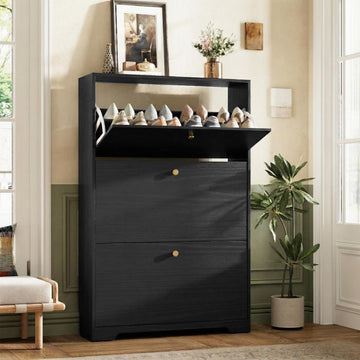 Shoe Cabinet with 3 Flip Drawers, Narrow Shoe Organizer Cabinet, Freestanding Shoe Rack Cabinet, Modern Shoe Storage