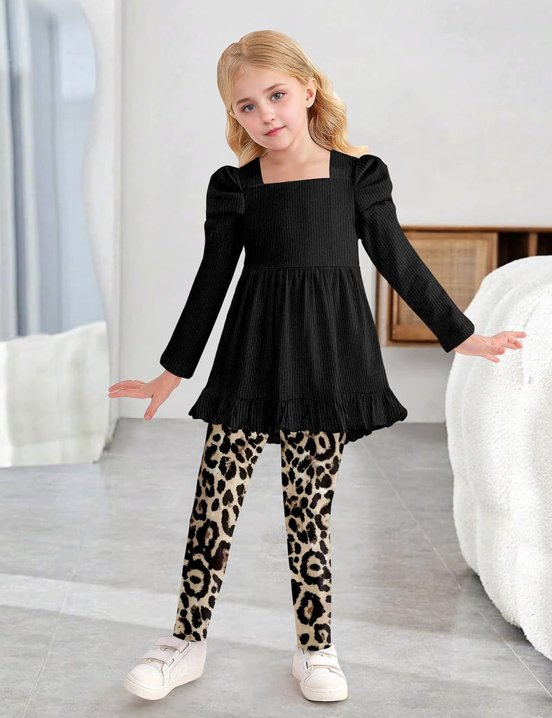 Toddler Girl Clothes Square Neck Ruffle Hem Long Sleeve Top Floral Print Leggings Fall Outfits Kids Clothing Sets