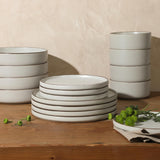 Gelston Stoneware Matte Reactive Glaze 16 Piece (Service for 4) Plates and Bowl Dinnerware Set - Cream