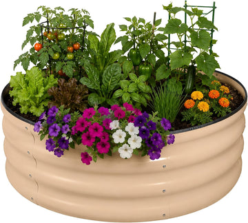 Metal Raised Garden Bed, Round, Beige