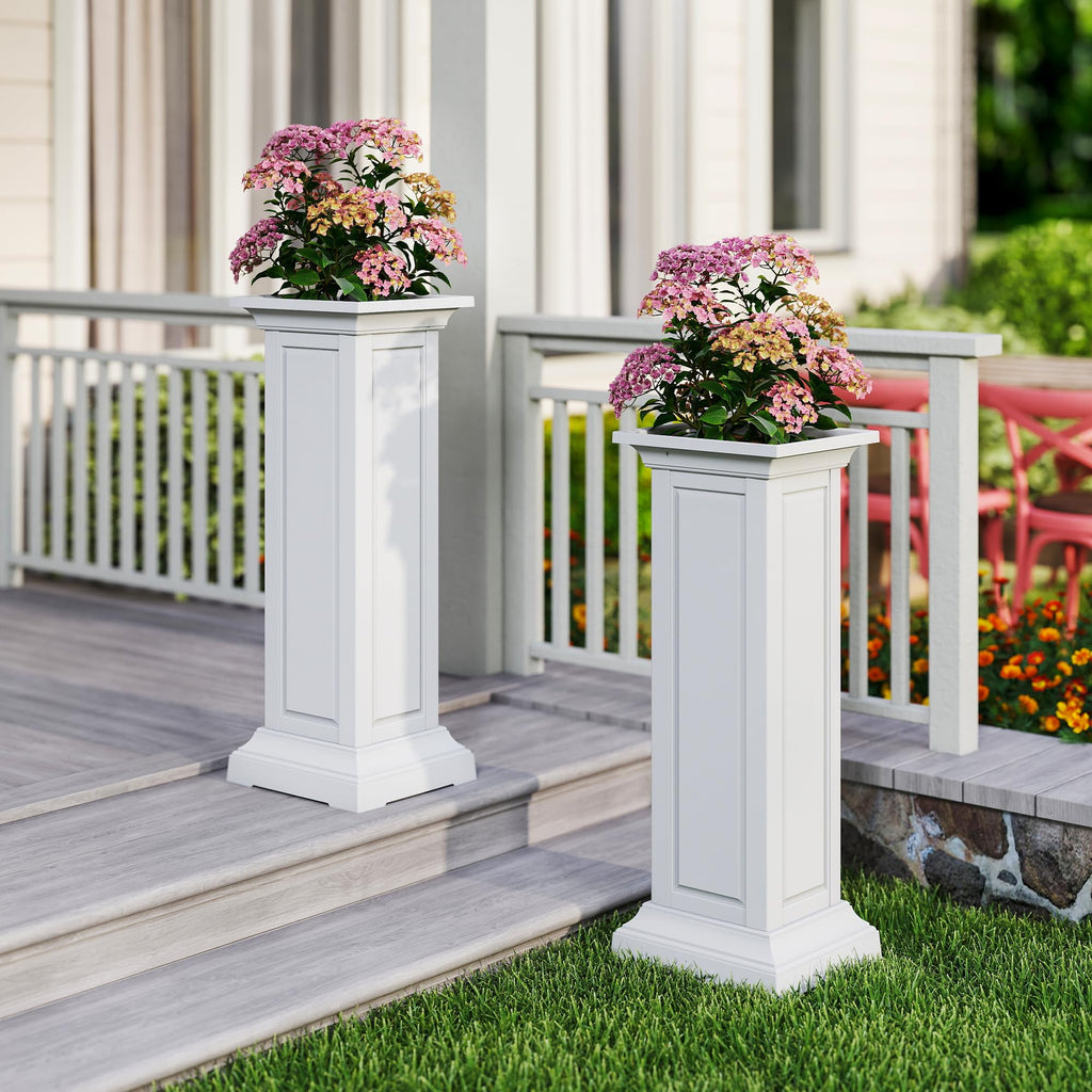 36in Tall Resin Planter Set of 2, Large Outdoor Planter for Porch, Garden, and Balcony, Weight-Bearing Top