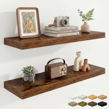9.25in Depth 32in Floating Shelves, 32x9.25x1.4, Rustic Brown, Set of 2
