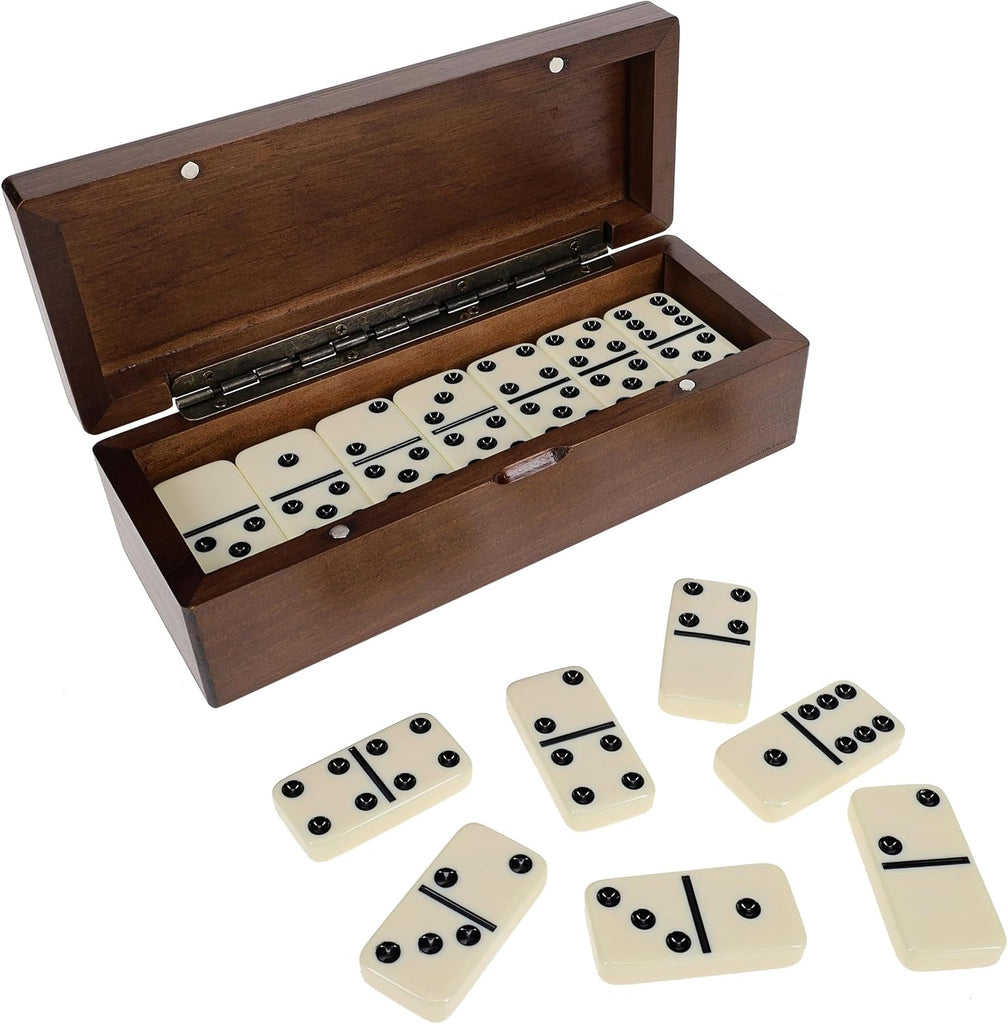 Double 6 Dominoes in Magnetic Wooden Travel Box, Dominoes Set for Adults, Ivory Color Double Six Domino, Classic
