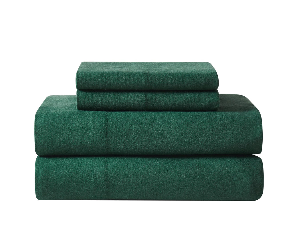 Solid Flannel Green Cotton 3-Piece Sheet Set, Solid Themed, for Men and Women, Oeko-TEX Certified Confidence