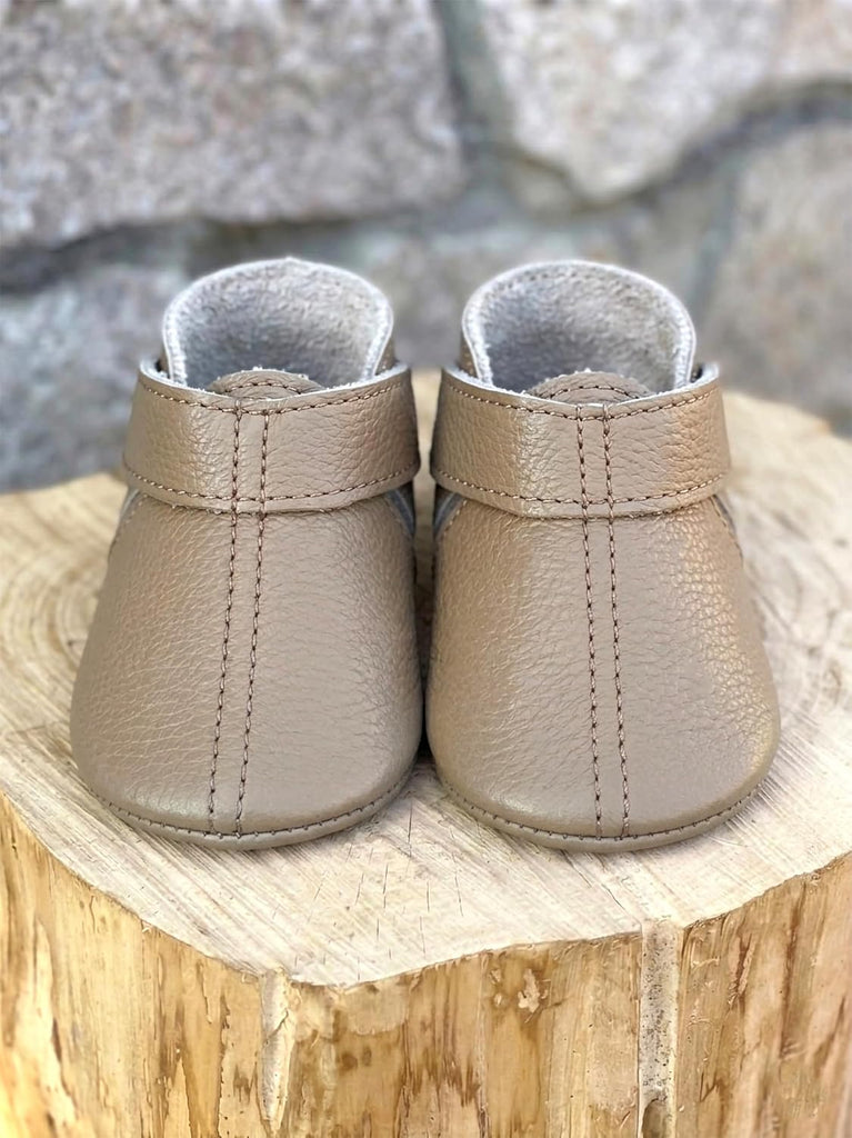 Leather Baby Booties Handmade Moccasins Soft Sole Barefoot First Walking Infant Shoes Newborn Shower Gift Boots Stone