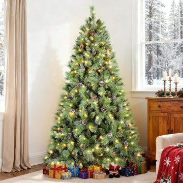 Blusxwish Snow Tips Prelit Christmas Tree with Pine Cones, Premium Artificial Xmas Tree with Warm White Lights