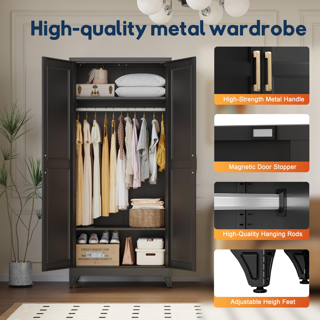 71'' Armoire Wardrobe Closet with Doors,Metal Wardrobe Cabinet