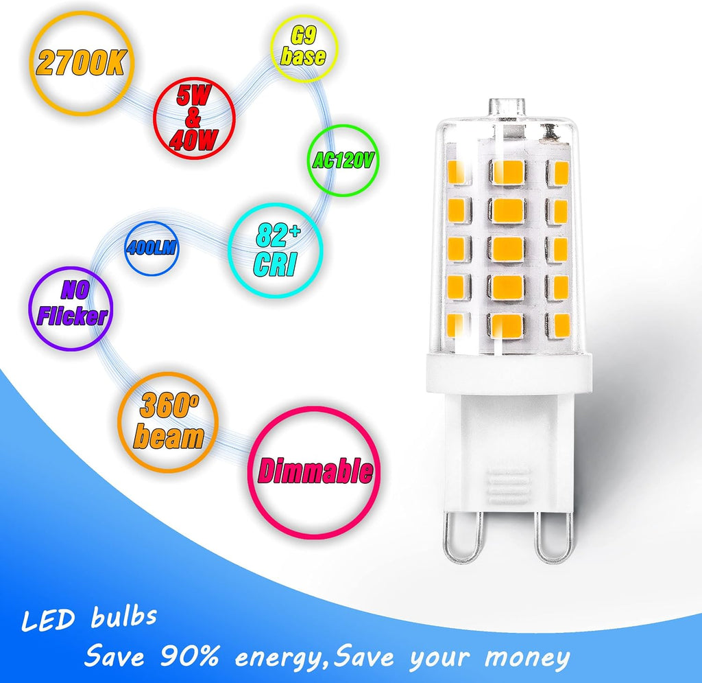 G9 LED Bulb Dimmable 5W 2700K Soft Warm White 40 Watt Equivalent