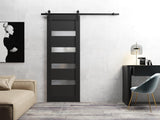 Quadro 4113 | Interior Single Sliding barn Door with Frosted Glass, MDF, 36x84, Black, Modern Style 