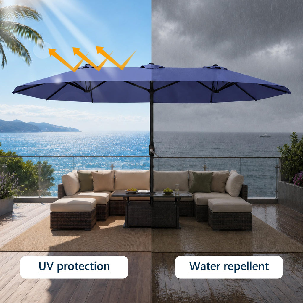 15ft Triple Umbrella Replacement Canopy Double Sided, Blue