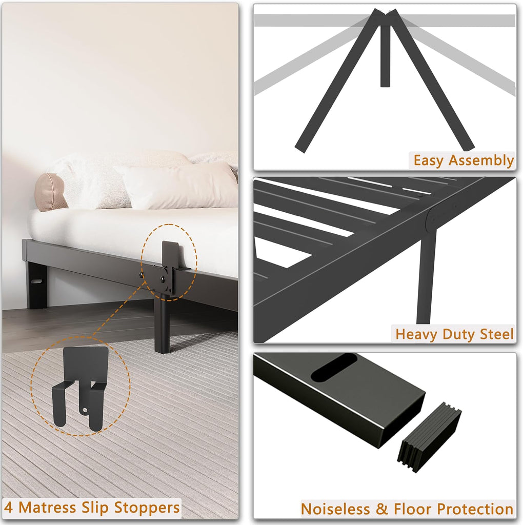 4 Inch Low Bed Frame, Low Profile Bed with Anti-Slip Gaskets