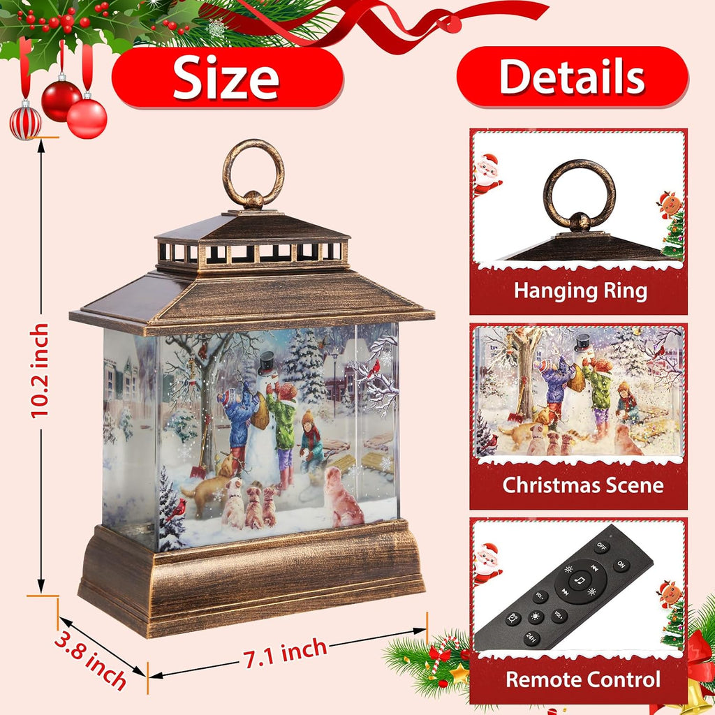 Christmas Snow Globe Lantern Water Glittering Lantern with 8 Songs & 6H Timer Romote Control Christmas Snow Globes