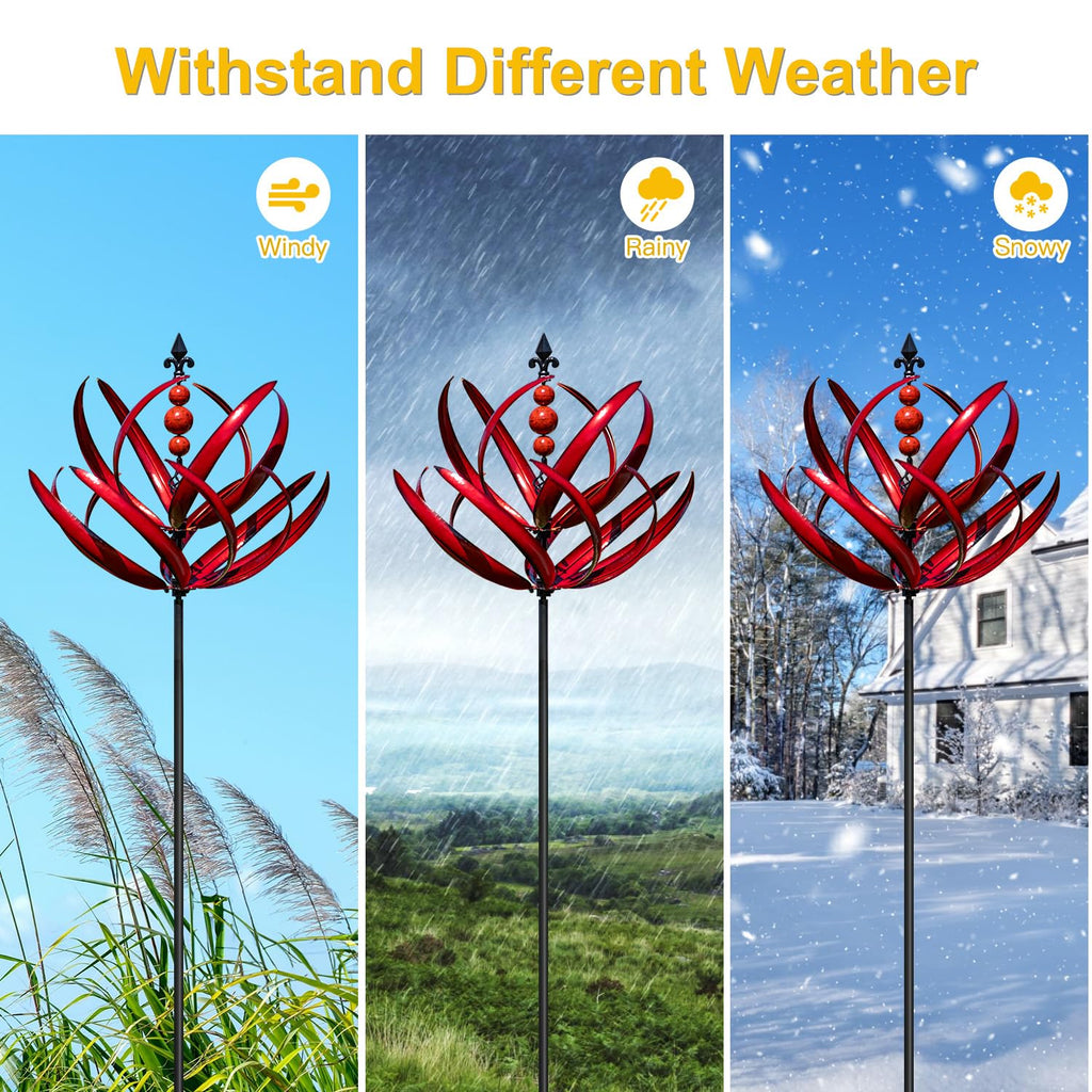 Wind Spinner for Garden and Yard - Large Metal Kinetic Wind Sculptures for Outdoor Decor (91 Inches, Burgundy Lotus)