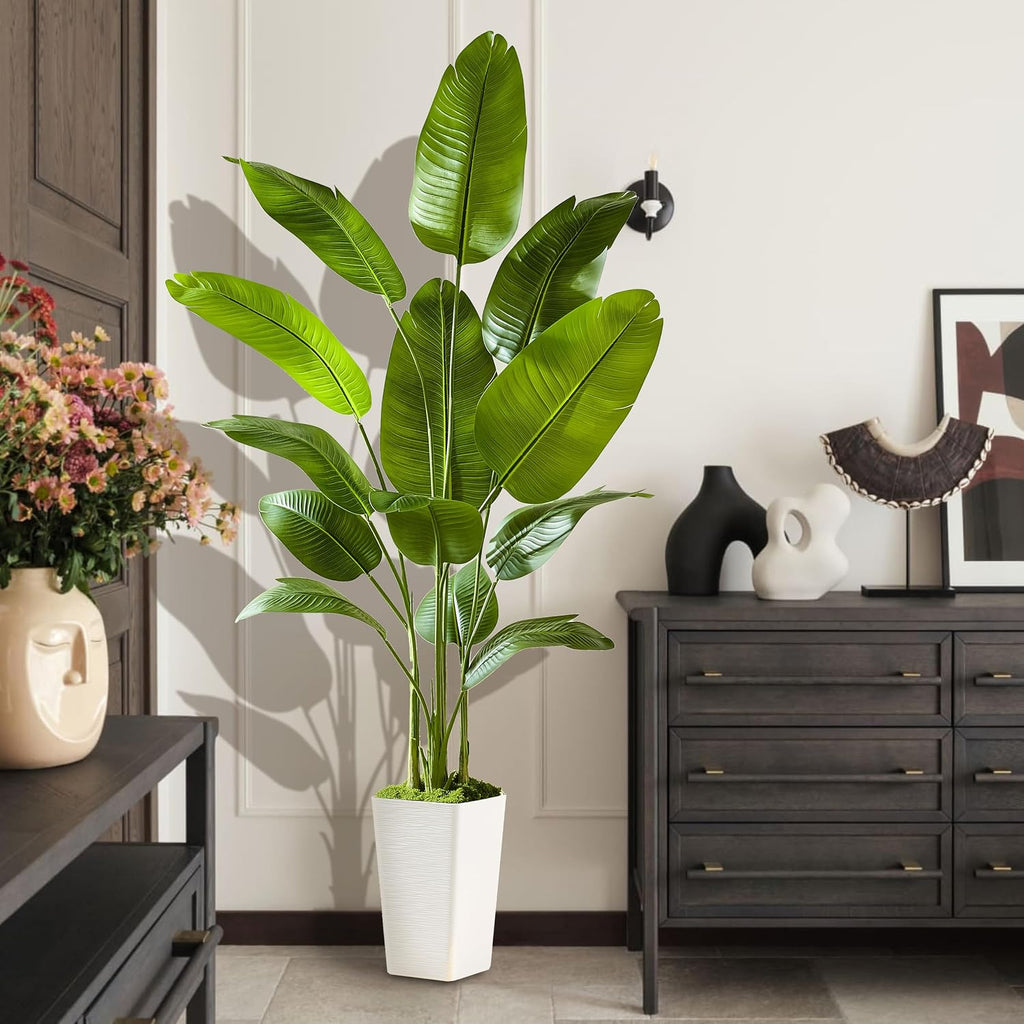 Bird of Paradise Artificial Plants, 6.6FT Banana Fake Tree Indoor