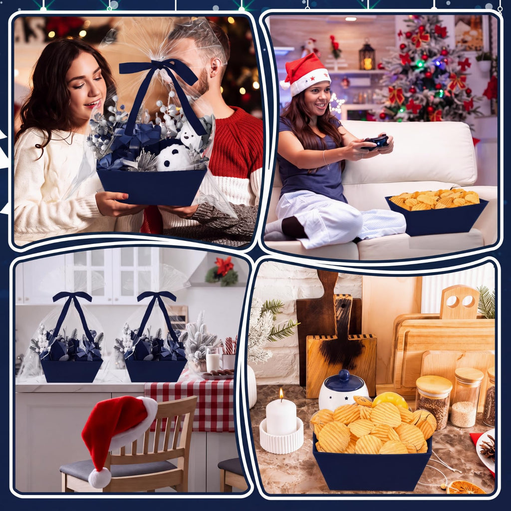 24 Pcs Velvet Navy Blue Christmas Empty Gift Basket Bulk