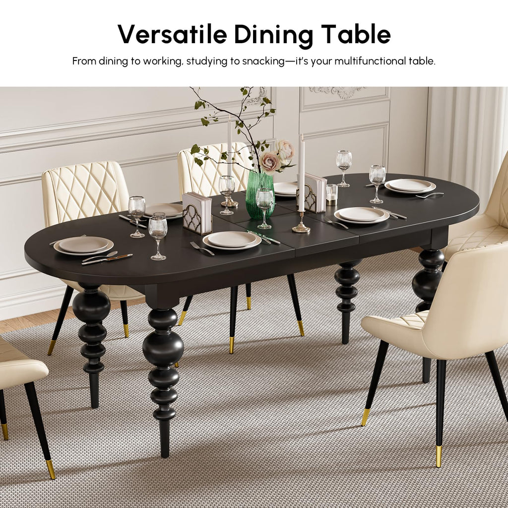 Oval Extendable Dining Table 67"-79", Mid-Century Modern Kitchen Table for 4-8, Black MDF Space-Saving Dining Table