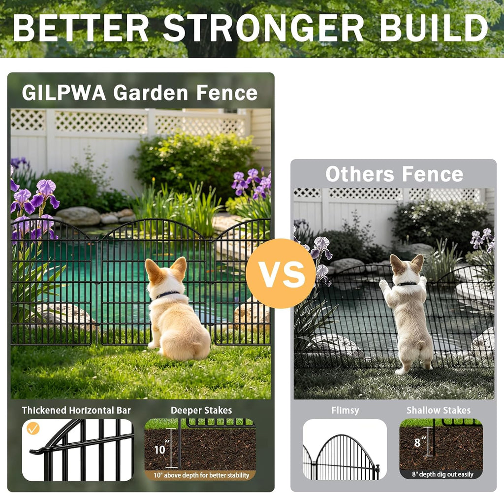 16 Panels Decorative Garden Metal Fence, 33in (H) x 38.67ft (L) No Dig Dog Fencing for Outdoor Yard, Rustproof Animal